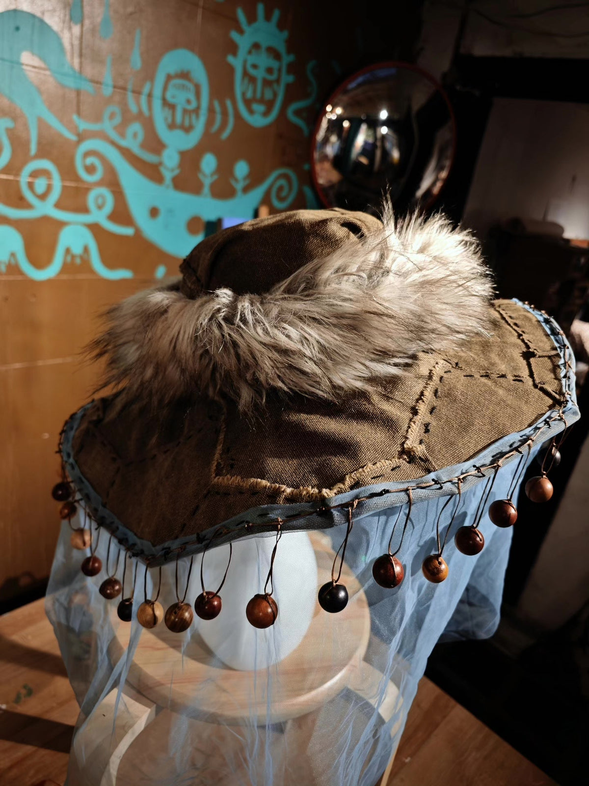 Martial Arts Cowboy Hat with Beaded Veil