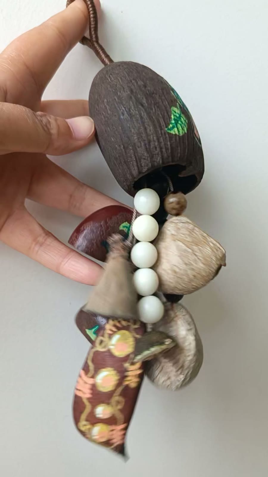 Handmade Coconut Shell Bag Charm with Beads