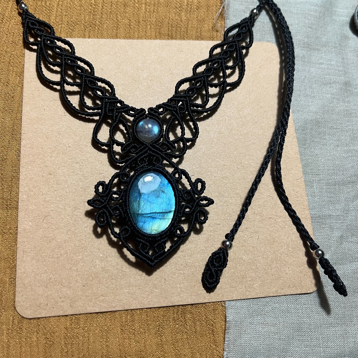 Macrame Necklace with Labradorite Pendant