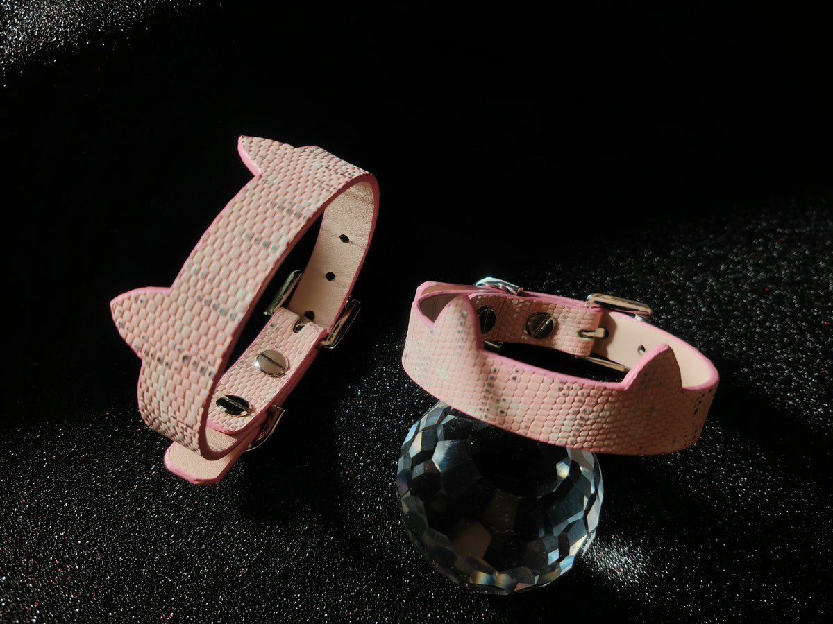 Pink Cat Ear Lizard Grain Leather Bracelet