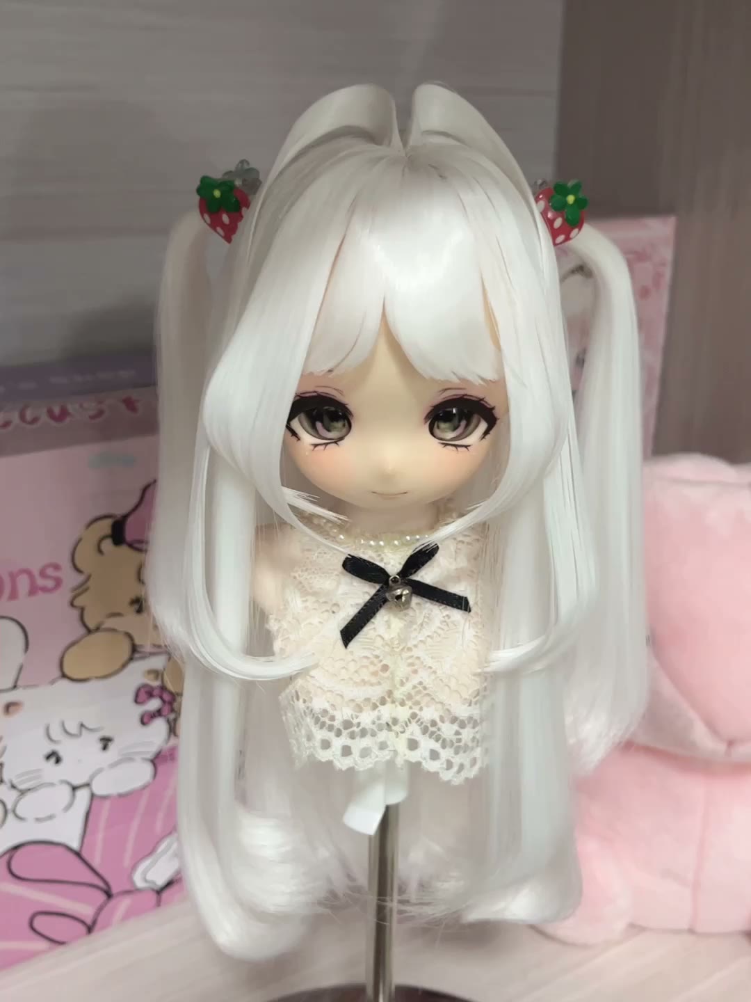 White Doll Wig with Strawberry Decorations