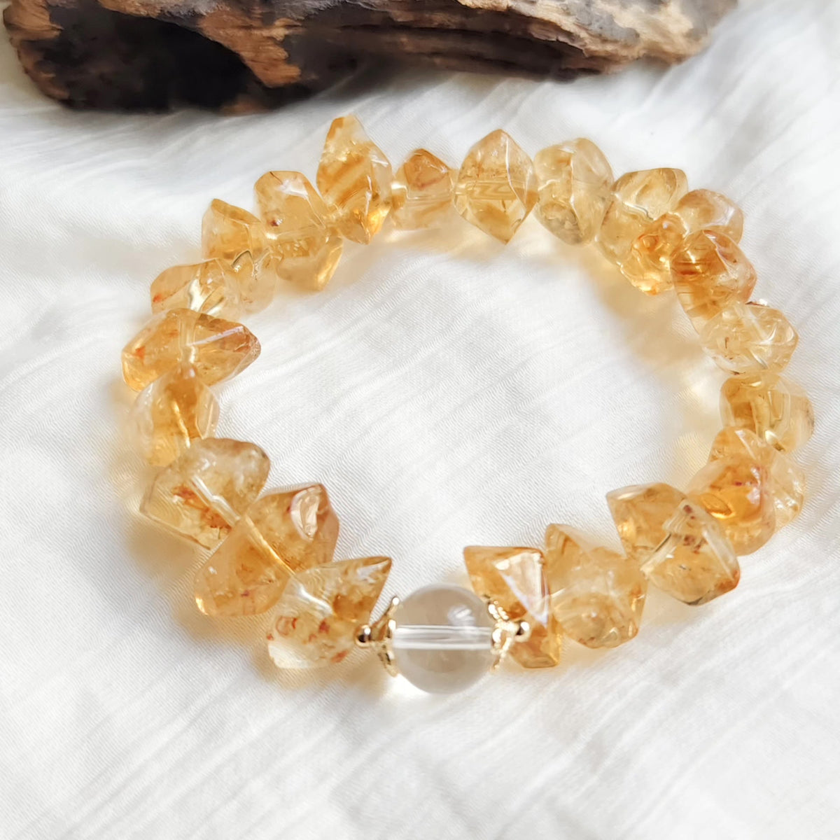 Bracciale in citrina a doppia terminazione con quarzo trasparente