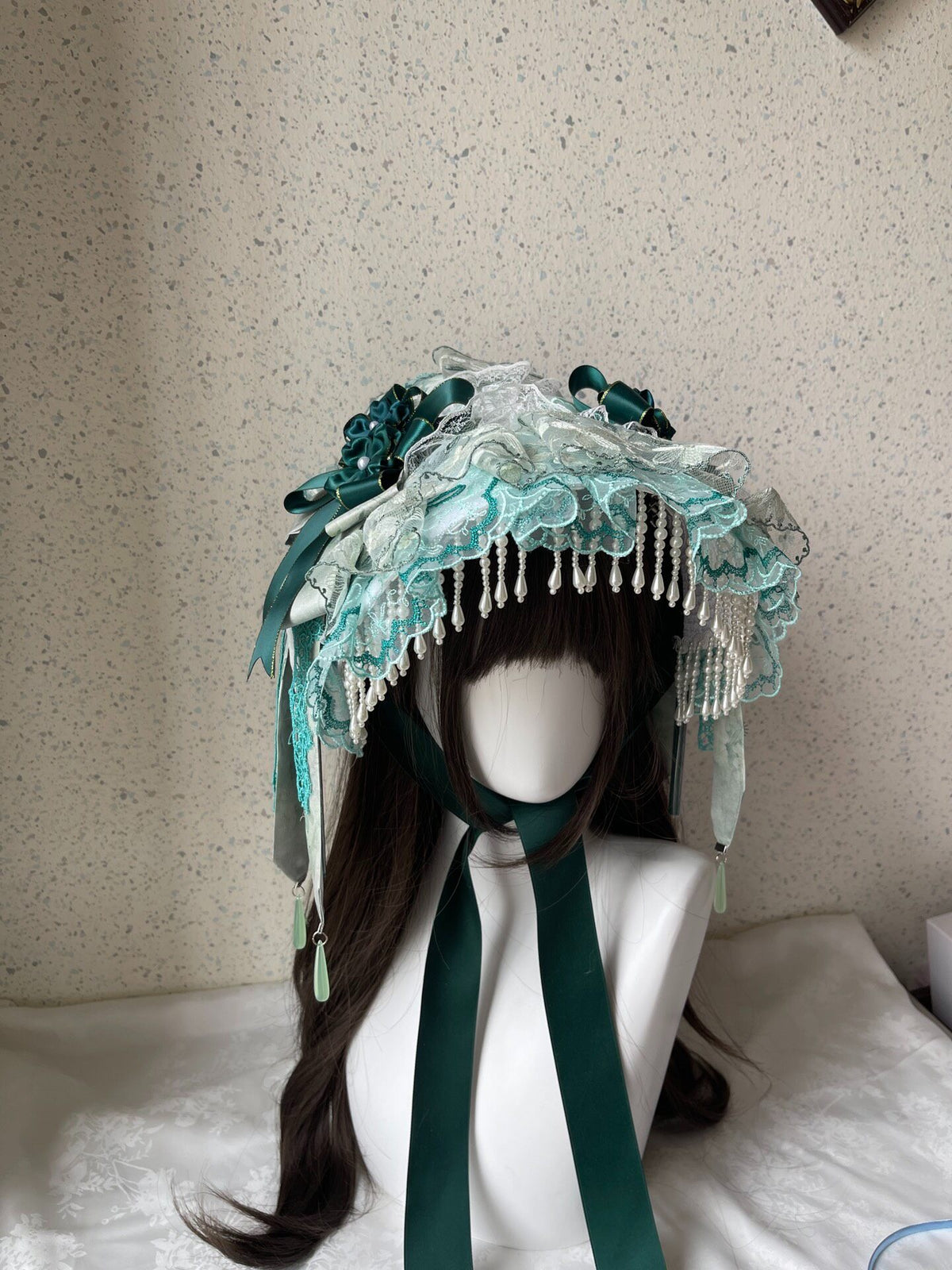 Lolita Green White Lace Flat Hat