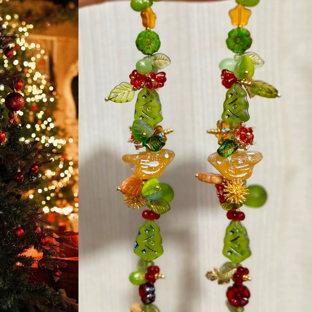 Bracciale a perline con albero di Natale in vetro di Boemia