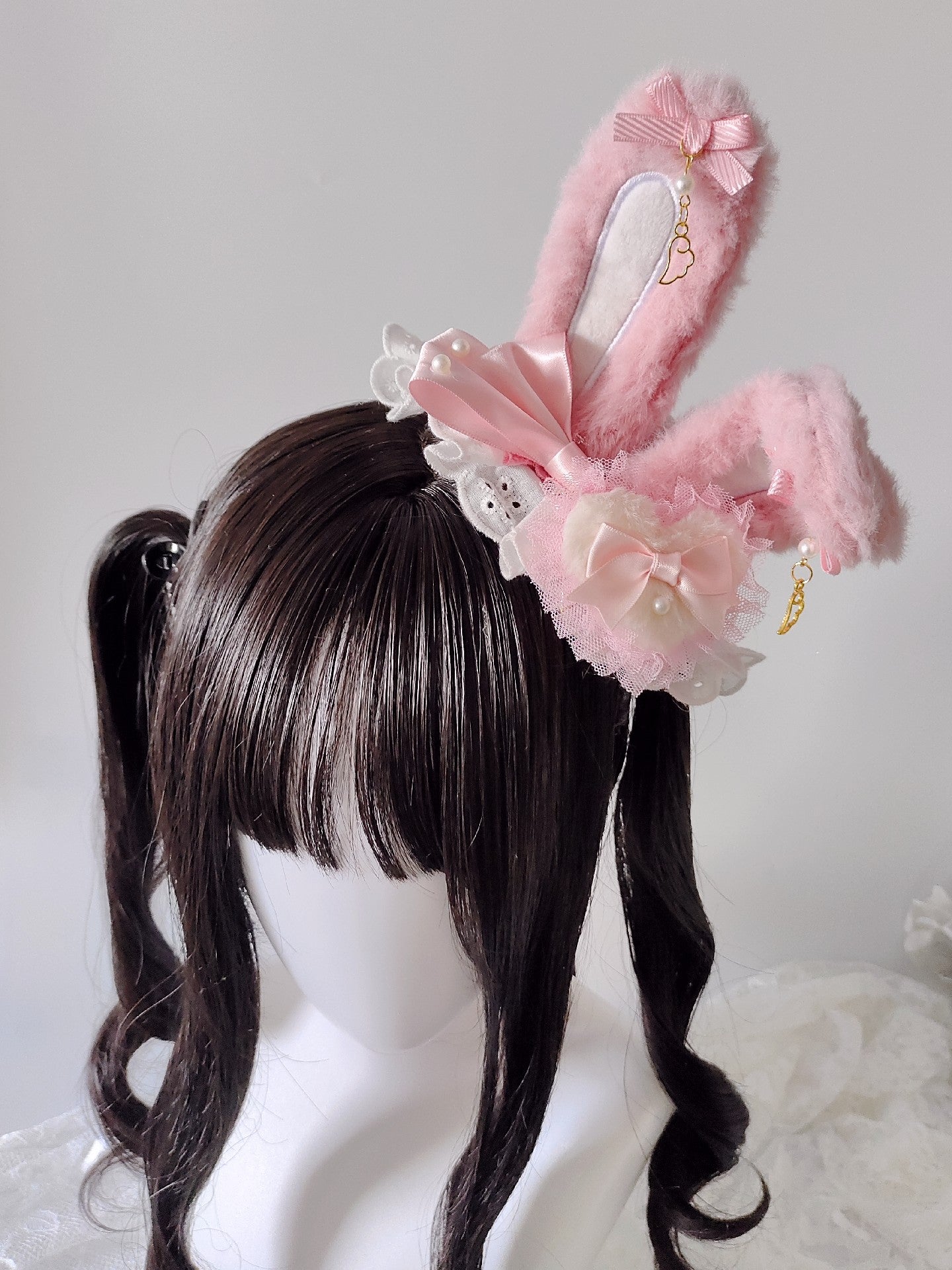 Pink Rabbit Ear Lolita Headband with Adjustable Wire Ears