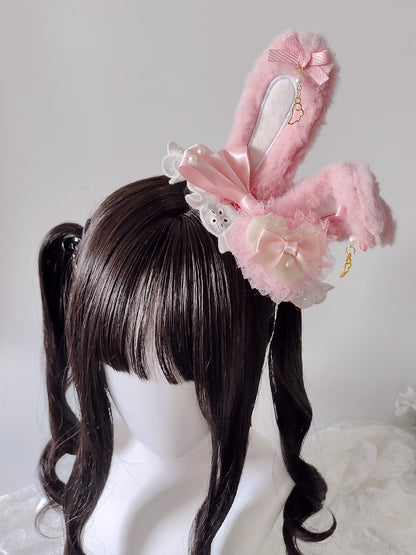 Pink Rabbit Ear Lolita Headband with Adjustable Wire Ears