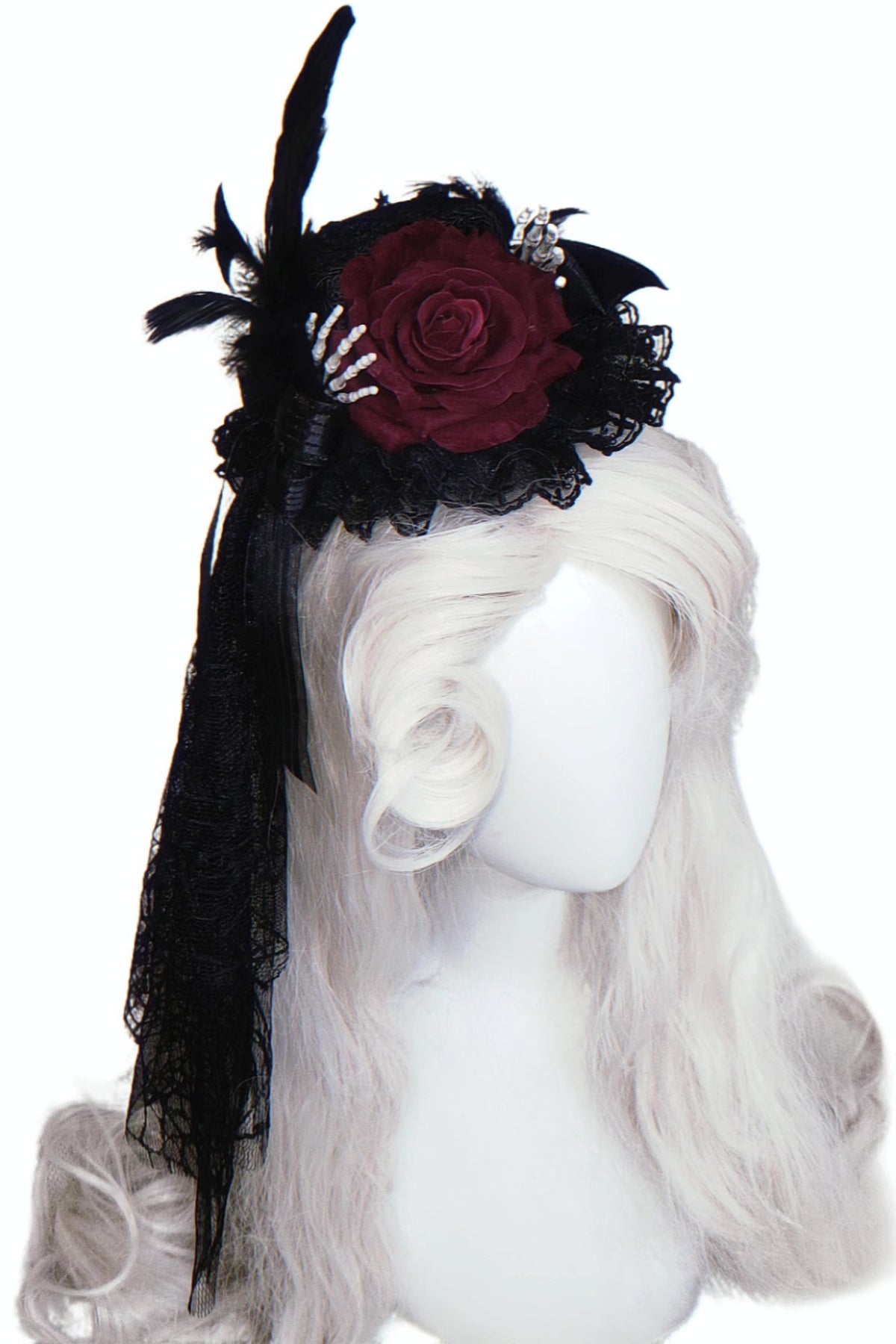 Gothic Rose Lace Hair Clip with Bat