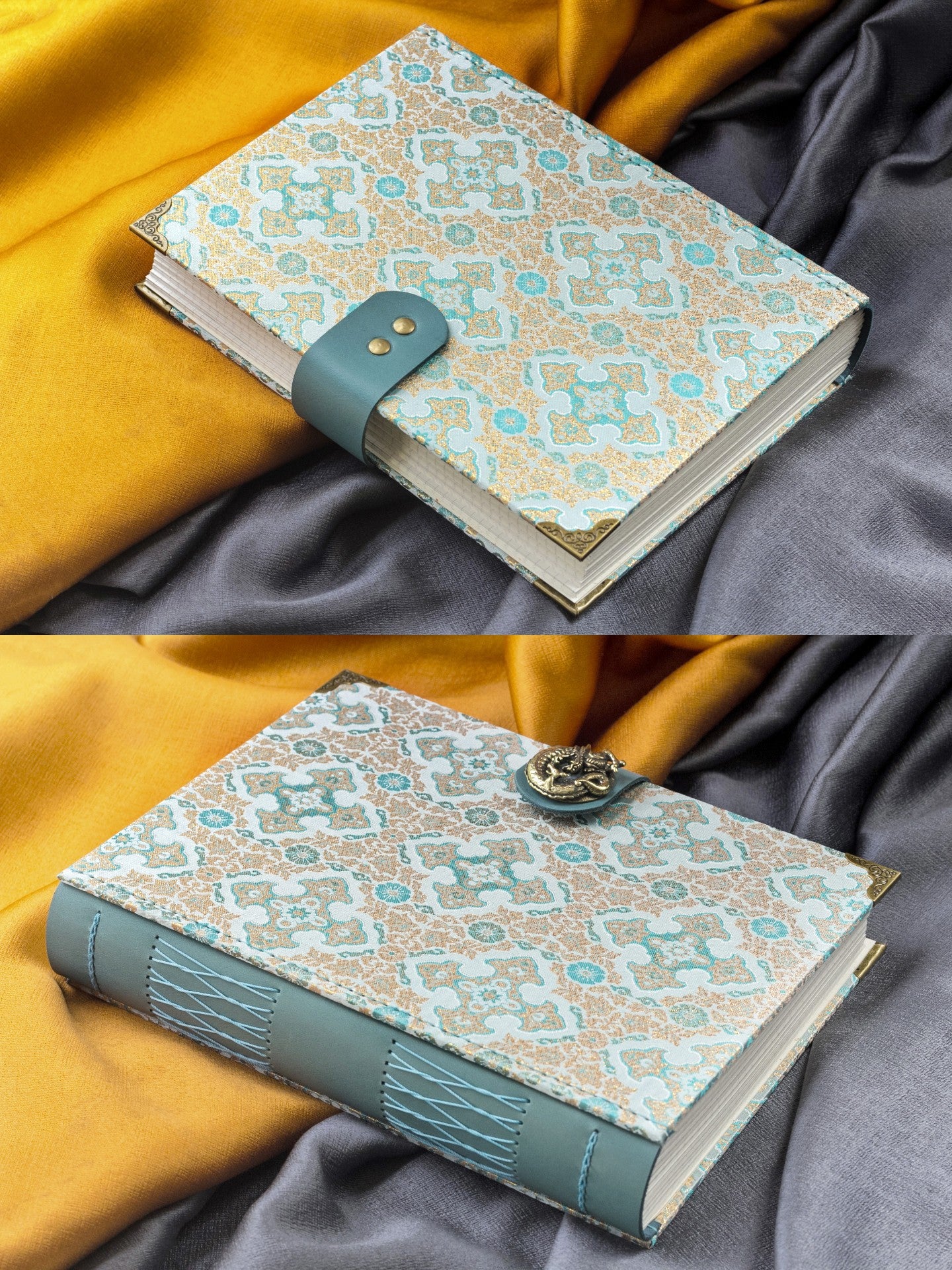 Song Dynasty Brocade Notebook with Brass Button Closure