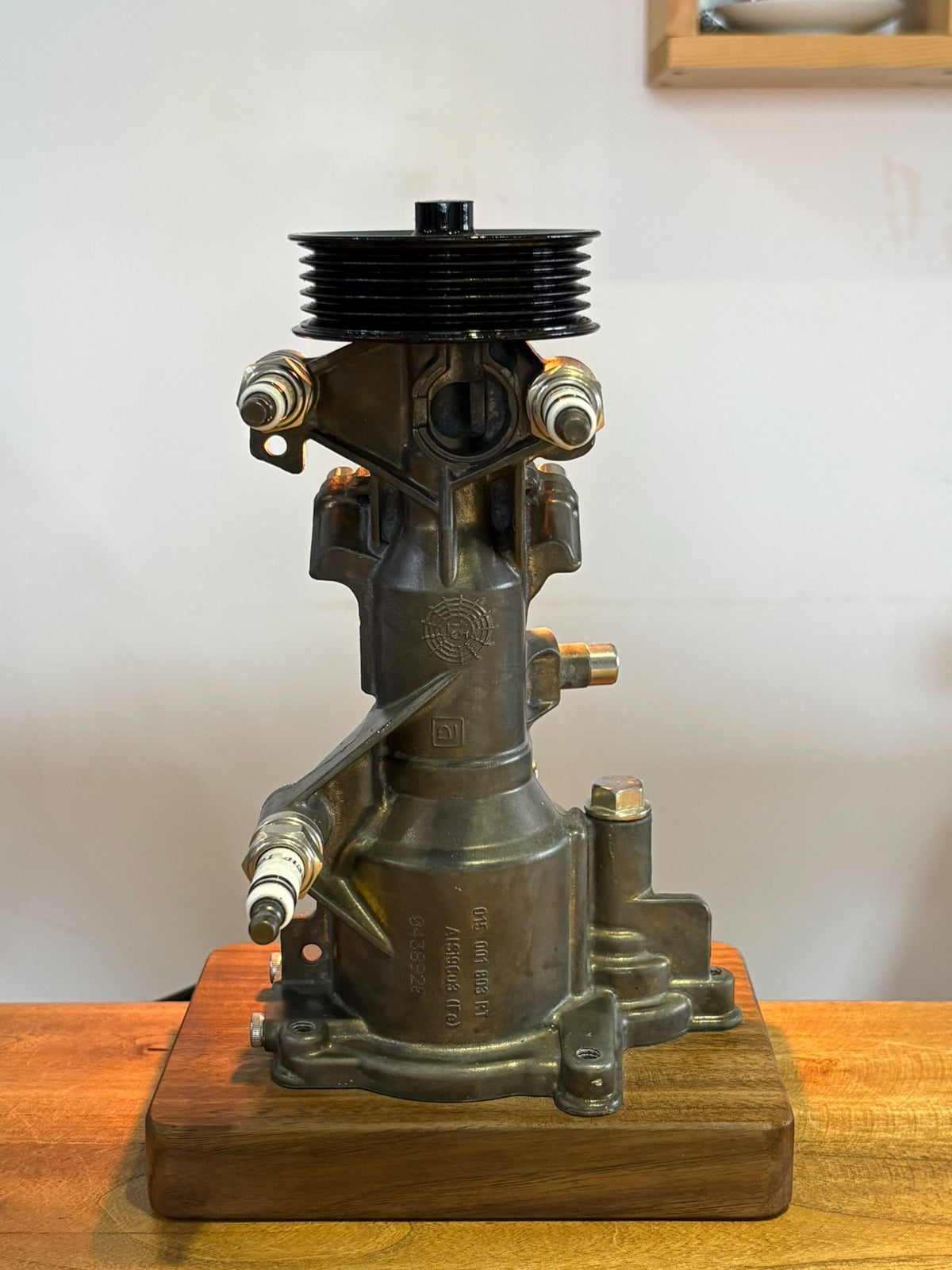 Repurposed Engine Block Table Lamp with Filament Bulb