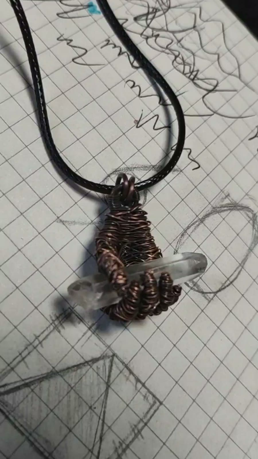 Hand Shaped Copper Wire White Quartz Necklace