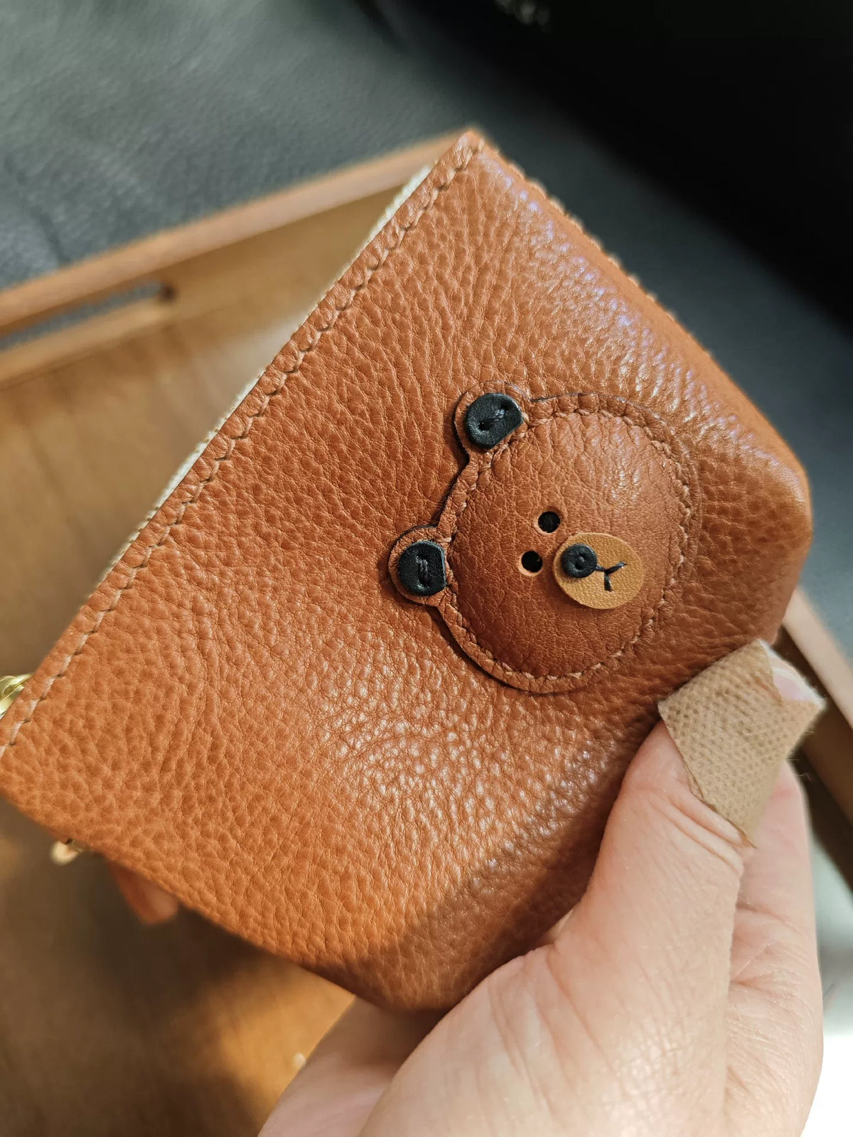 Brown Leather Bear Face Coin Purse