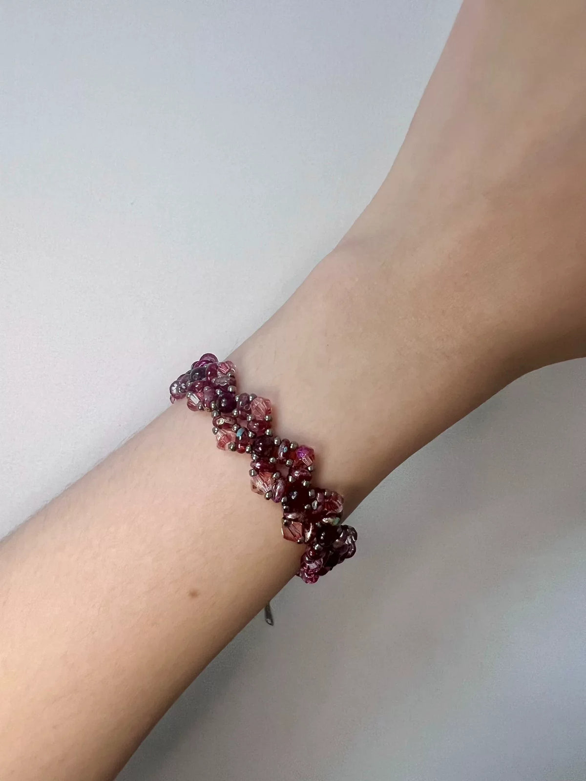 Gothic Red Beaded Bracelet Crystal Cluster