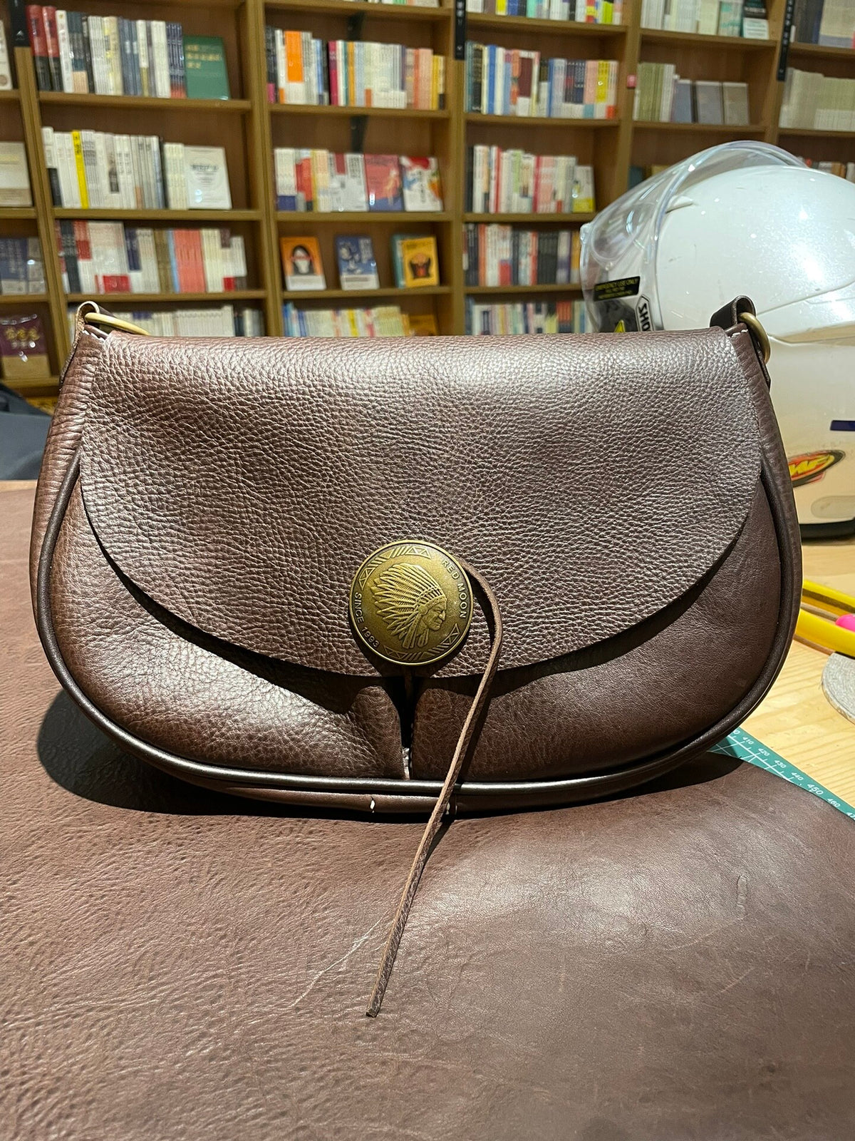 Italian Leather Messenger Bag with Copper Hardware