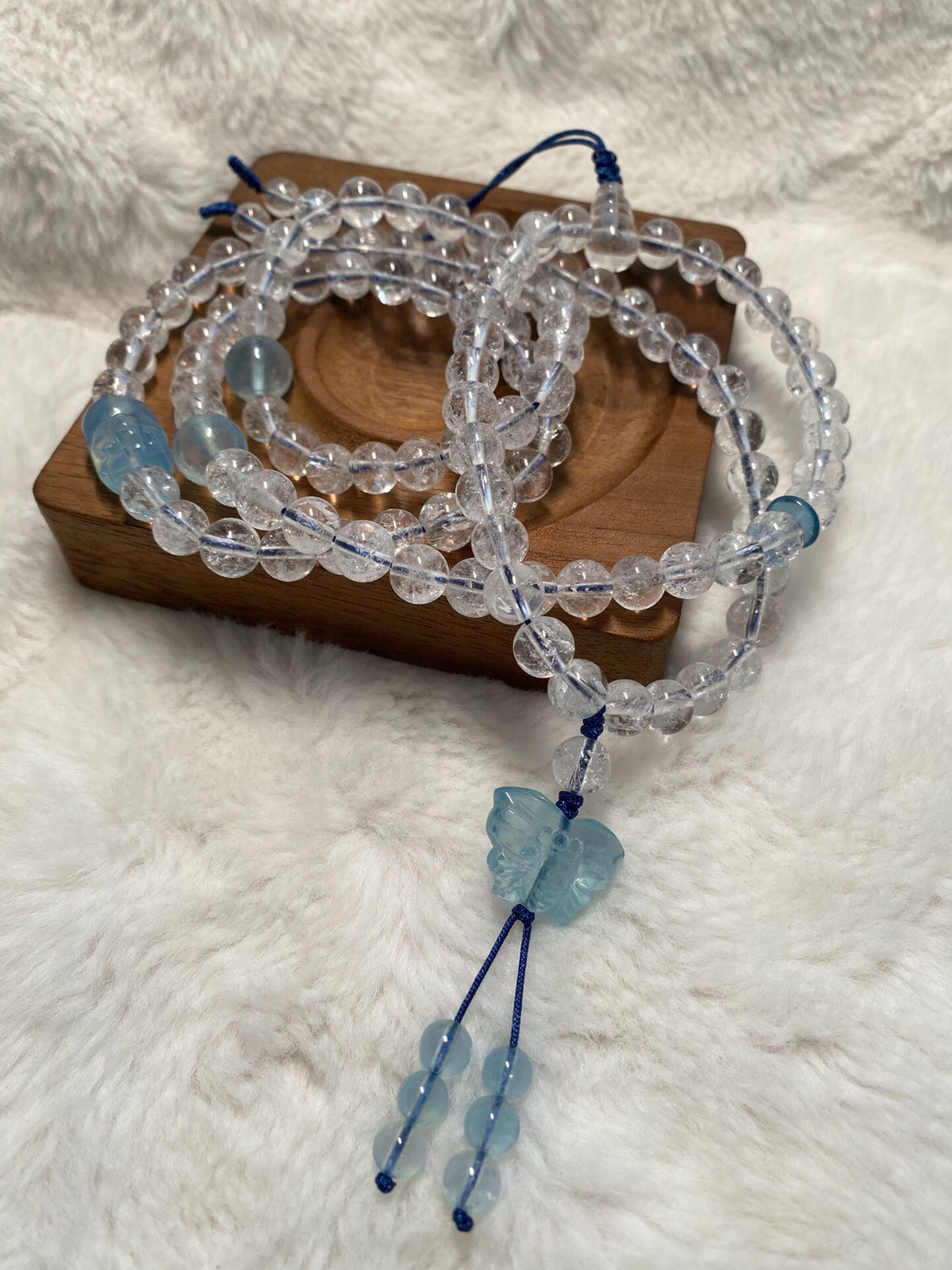 108 Rainbow White Crystal Aquamarine Necklace Bracelet