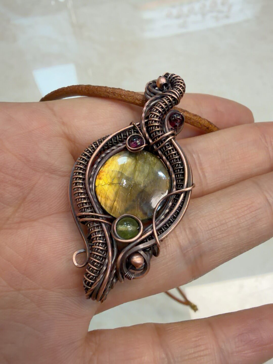 Labradorite Pendant Wire Wrapped Copper