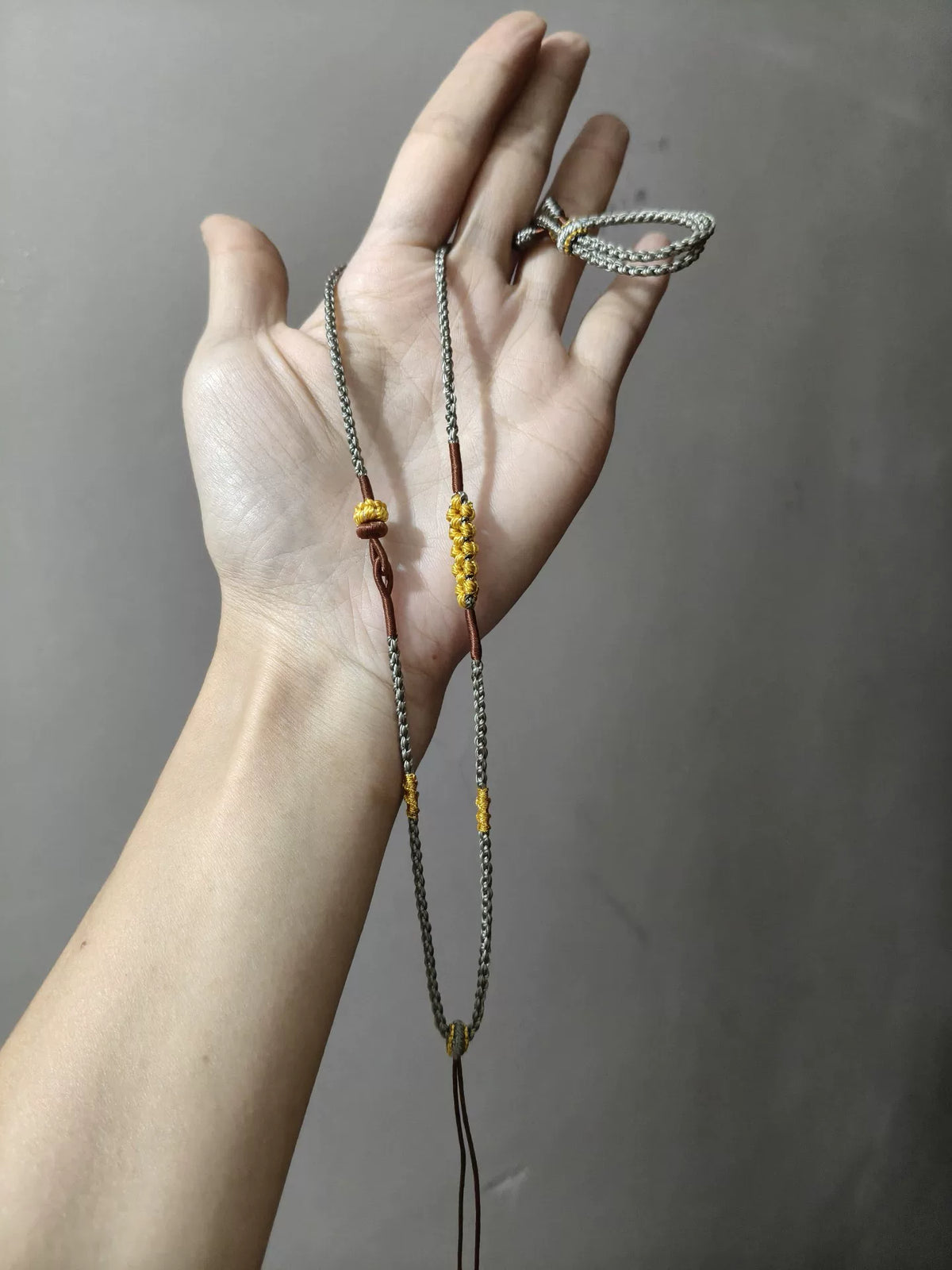 Hand Woven Grey Necklace Cord with Gold Accents