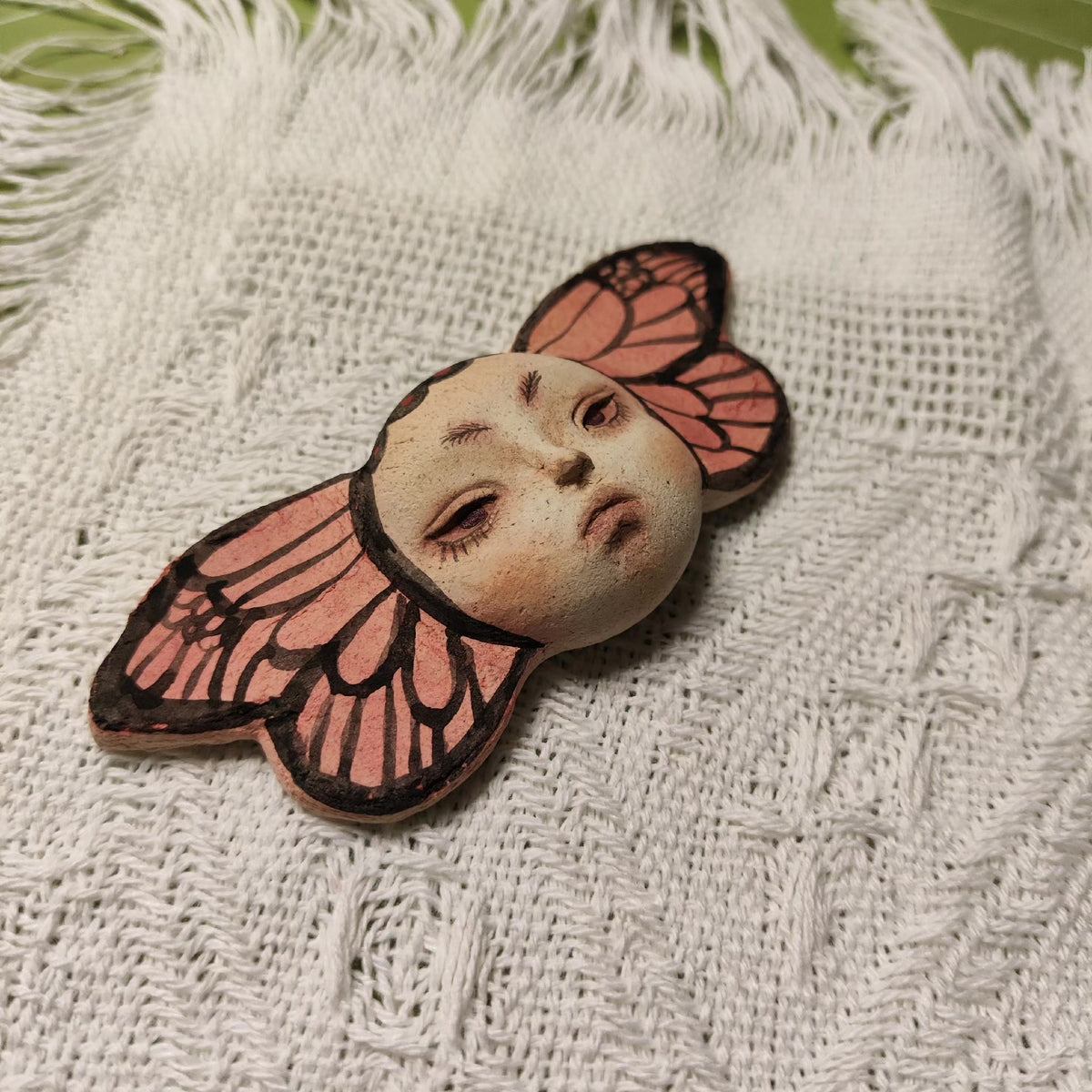 Butterfly Face Brooch Handcrafted Clay Art