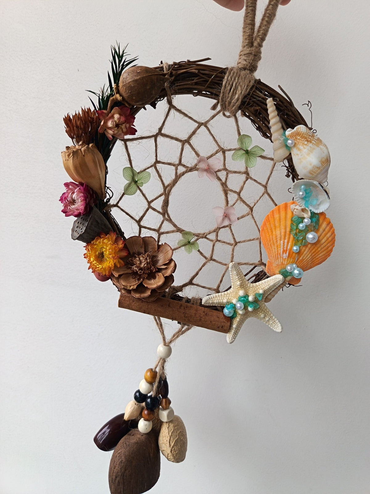 Handcrafted Twig Dreamcatcher with Shells