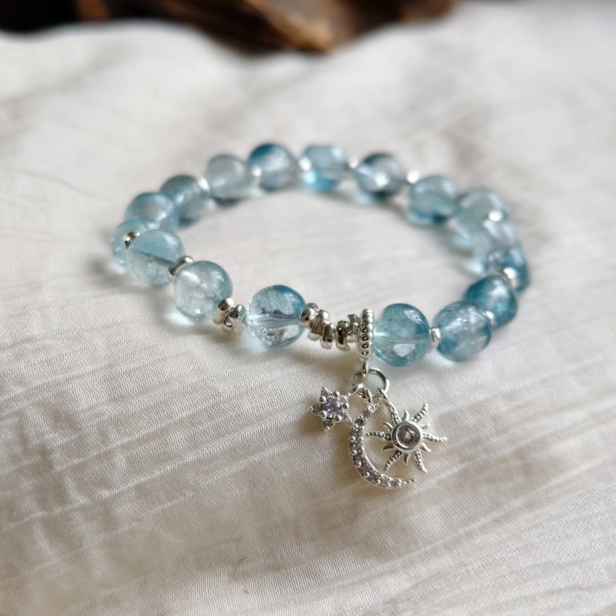 Natural Blue Topaz Candy Bean Beaded Bracelet