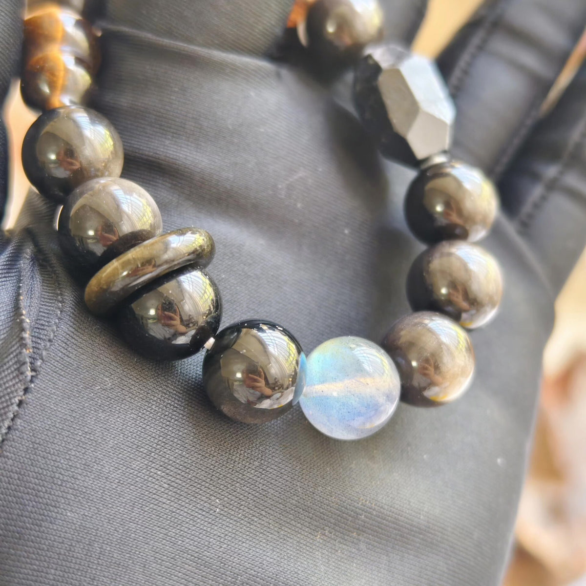 Silver Obsidian Beaded Bracelet