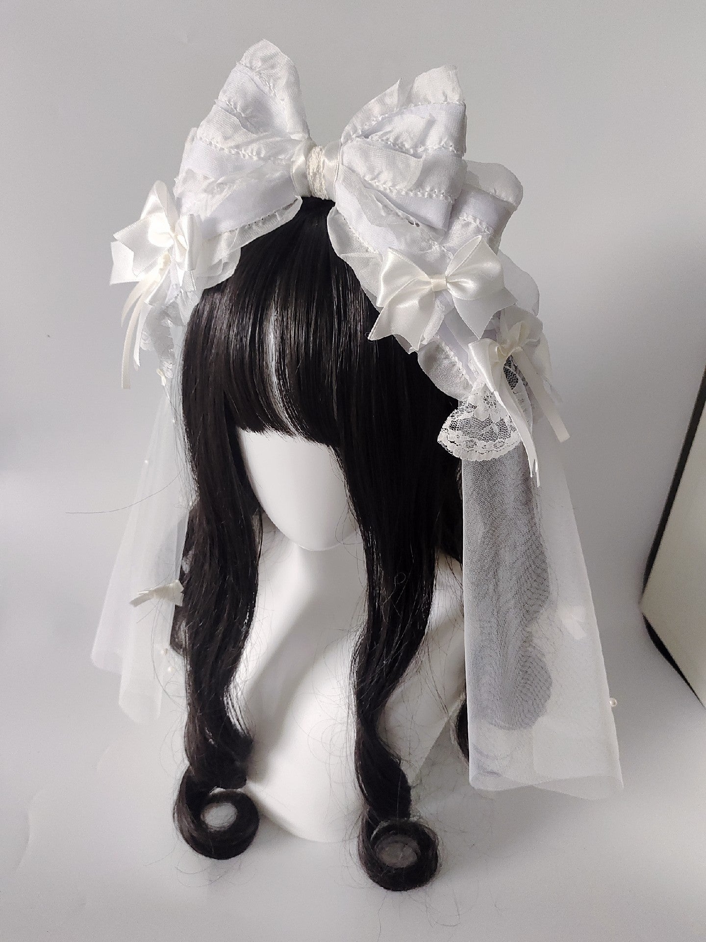 Lolita Pearl Bow Headband with Detachable Veil