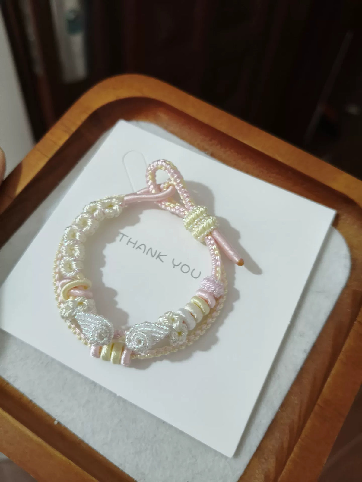 Hand Woven Cord Bracelet Pastel Butterfly