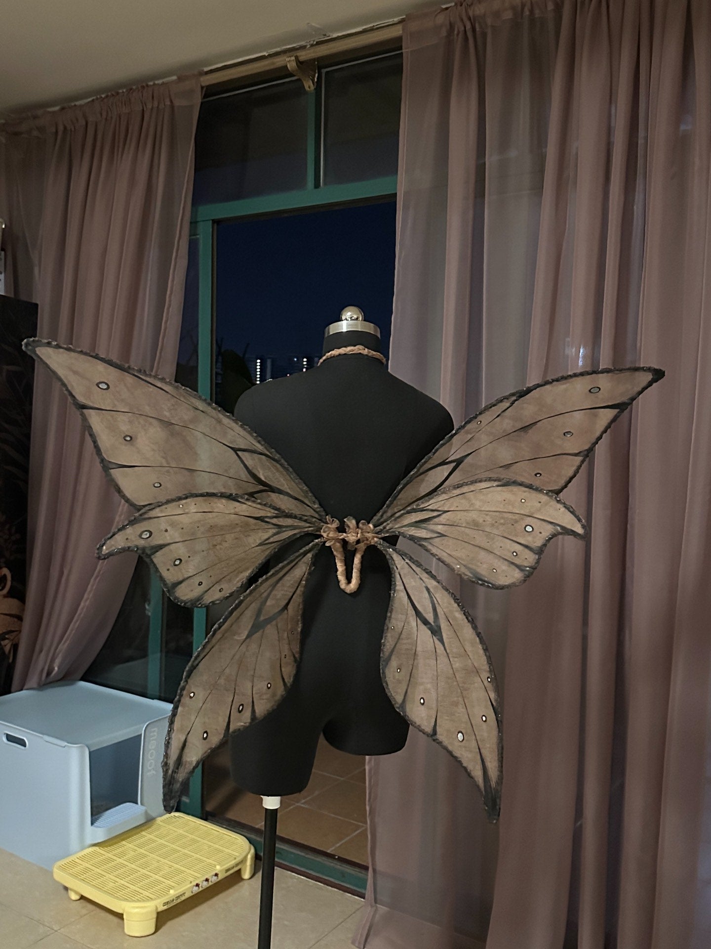 Organza Butterfly Back Wings - Dark Taupe with Metallic Studs