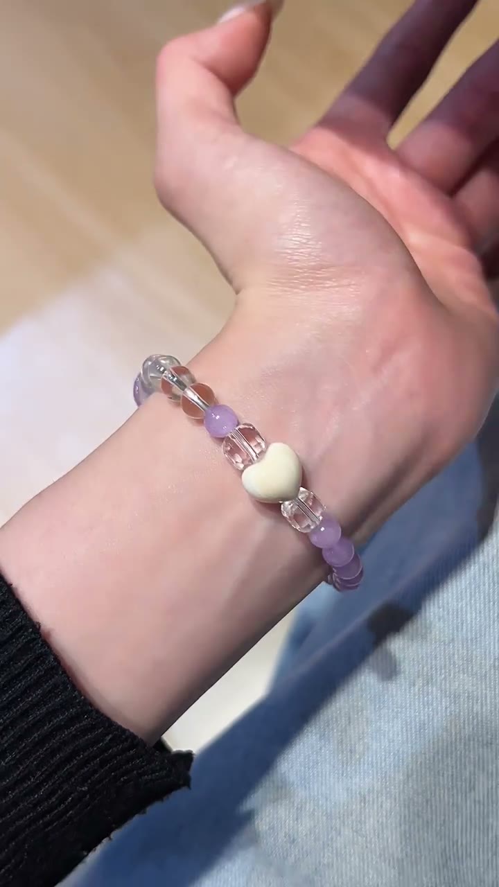 S925 Silver White Crystal Purple Chalcedony Beaded Bracelet