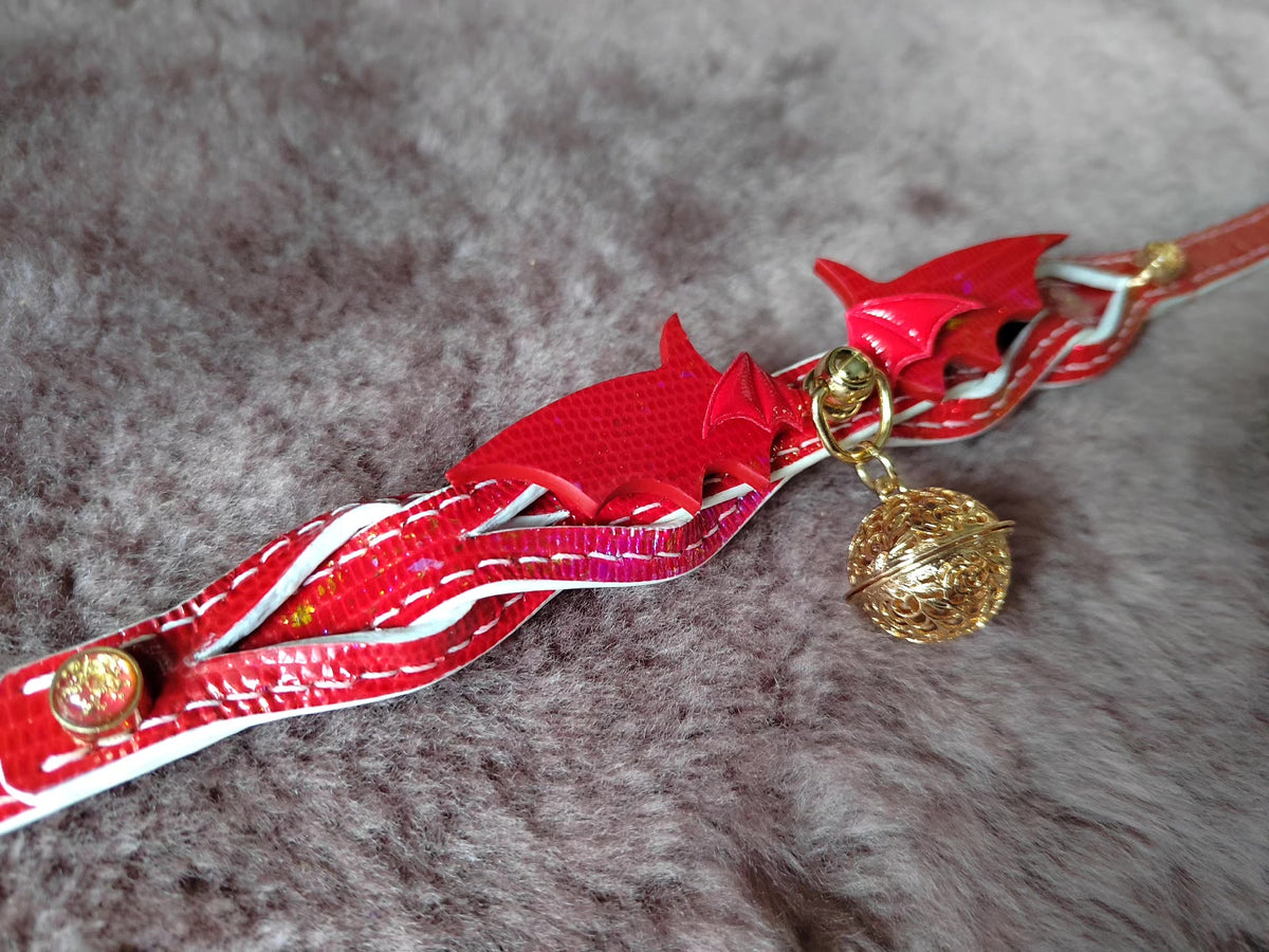 Red Lizard Leather Woven Choker Collar
