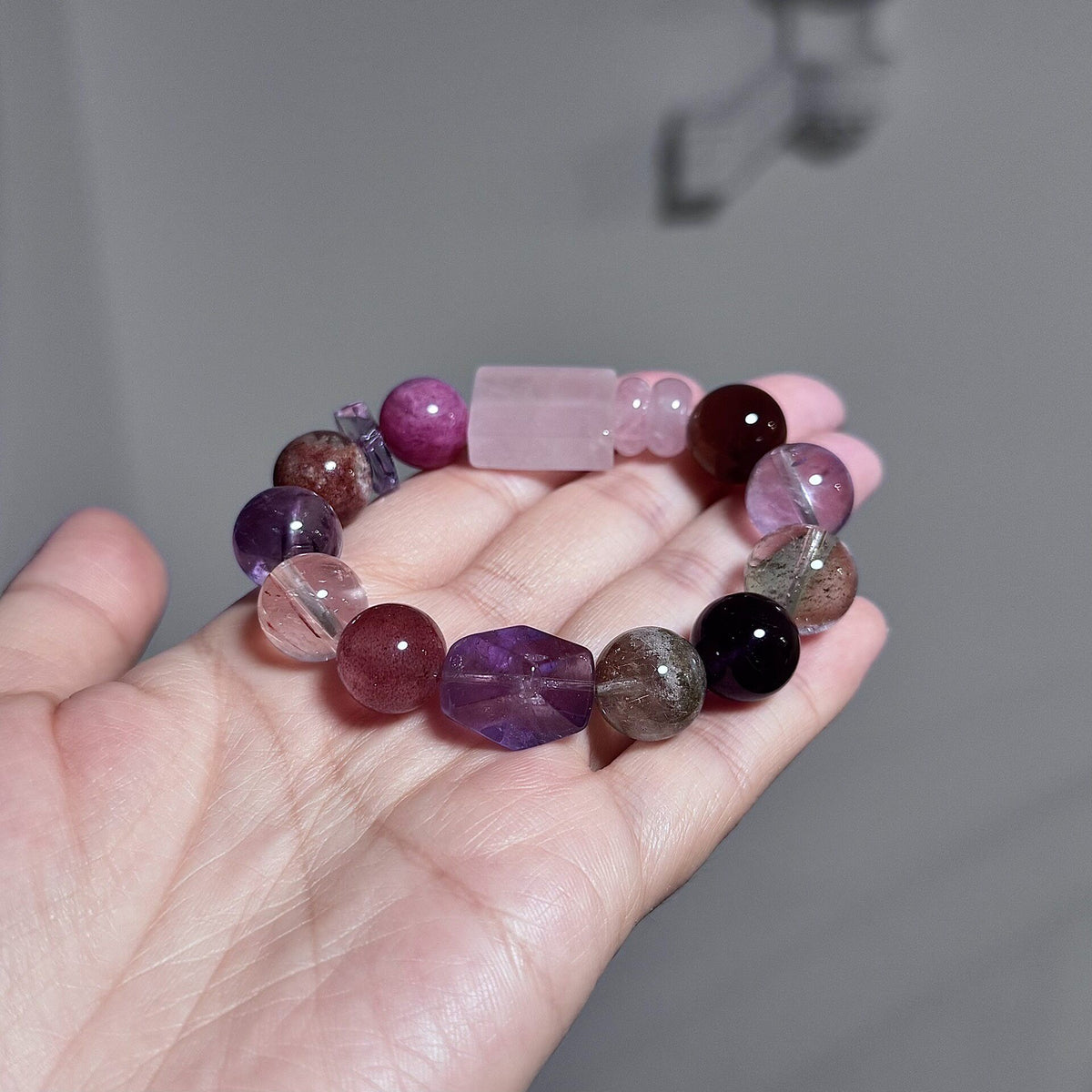 Grüner Phantom-Amethyst Kristall-Armbandset