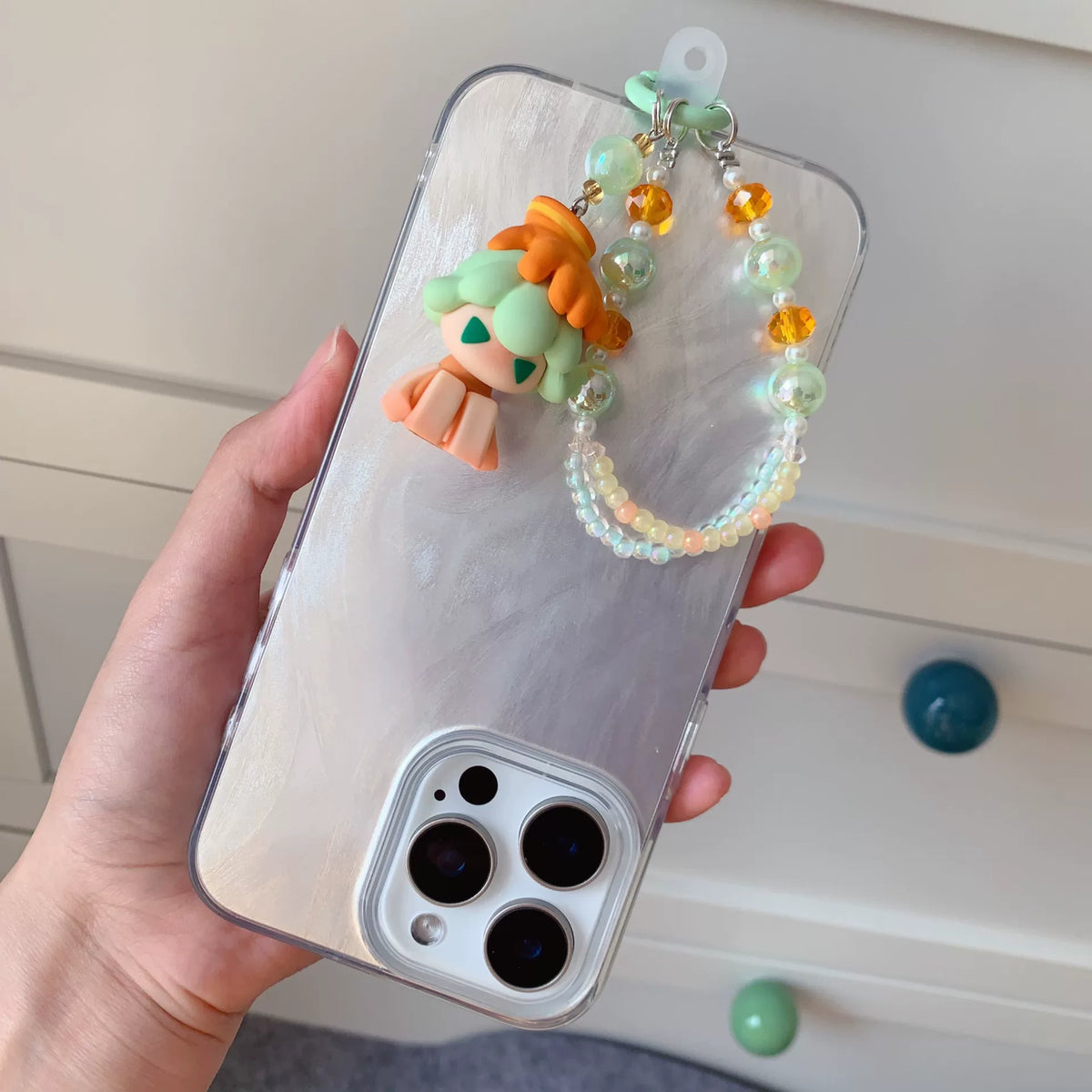 Silicone Figurine Phone Charm with Beaded Chain
