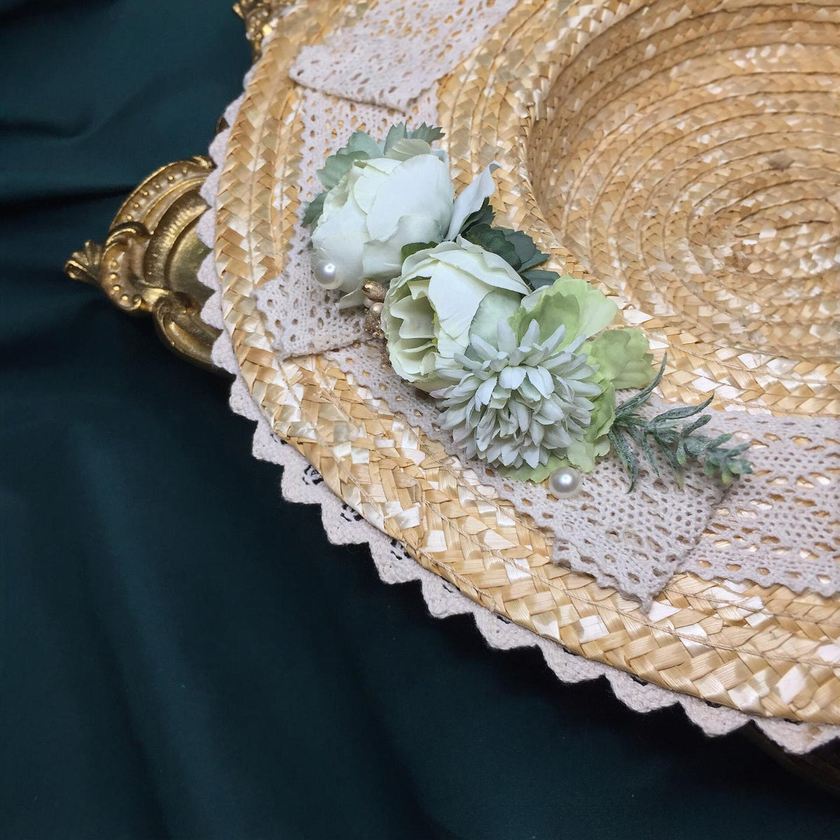 Lolita Straw Hat with Floral Trim