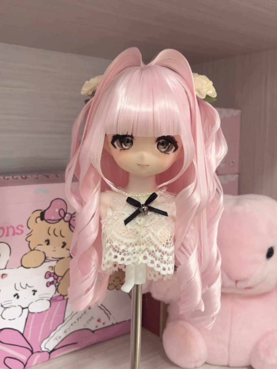 Doll Wig Pastel Pink with Pigtails