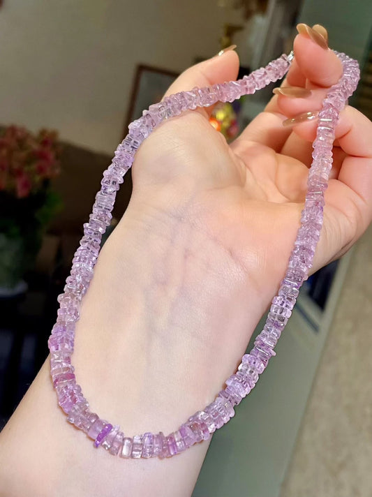 Amethyst Faceted Rectangular Bead Necklace, 43.5cm