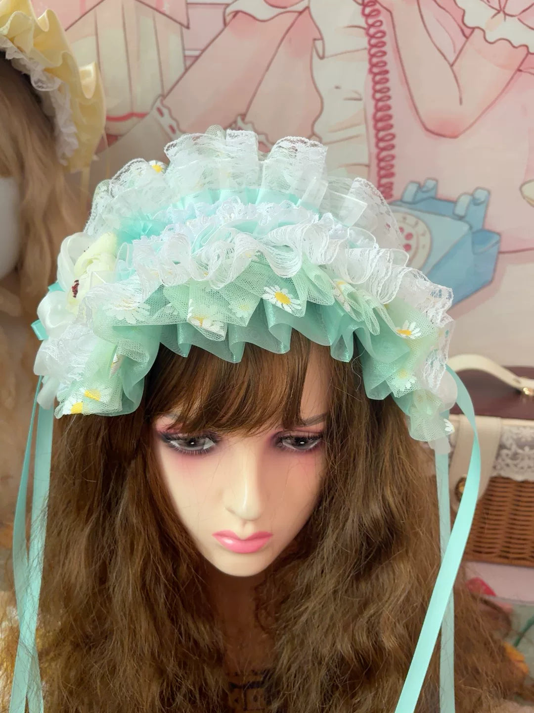 Mintgroene Lolita Haarband met Ruffles en Kant