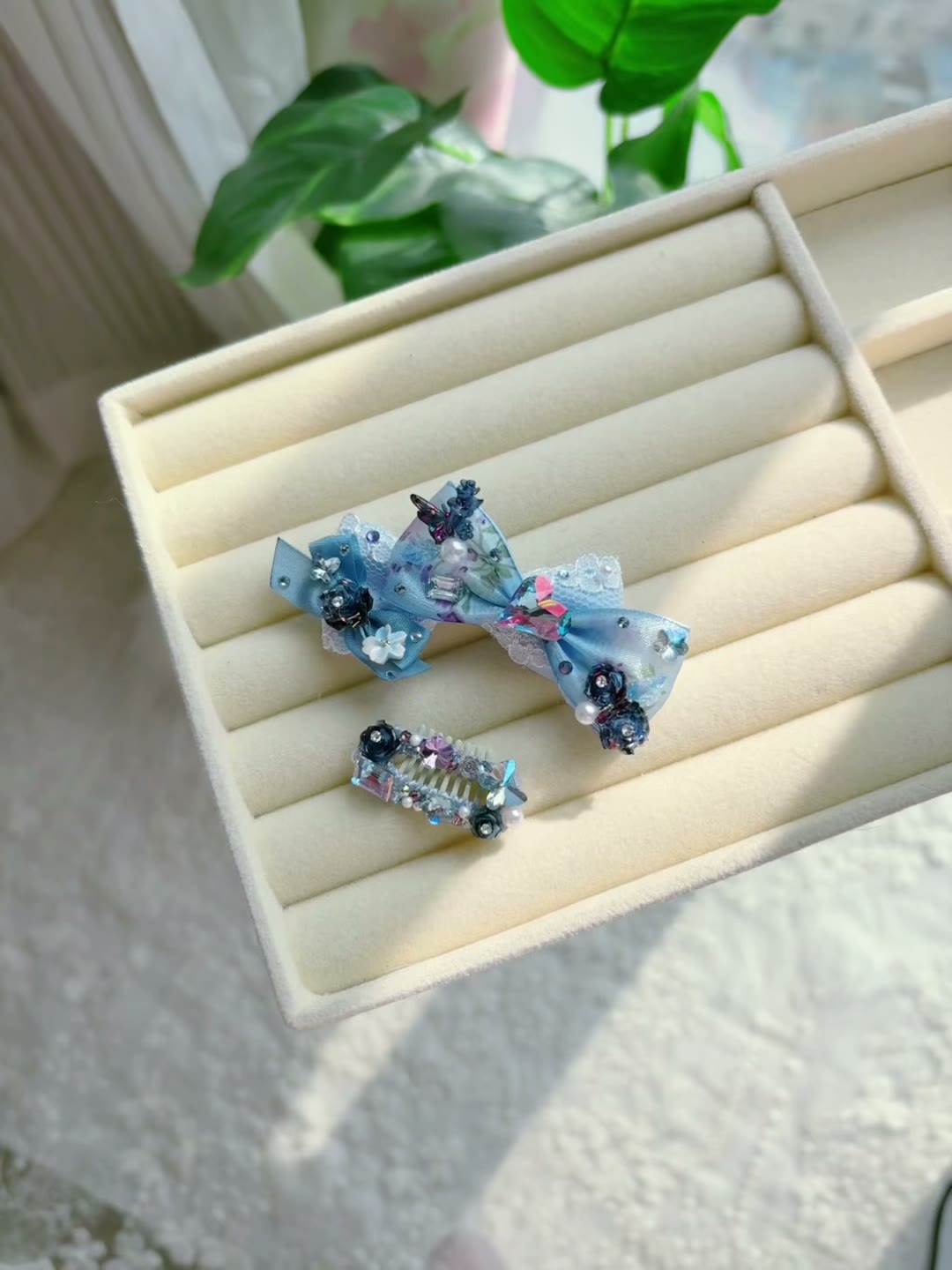 Pet Hair Clip Set Blue Butterfly Bow