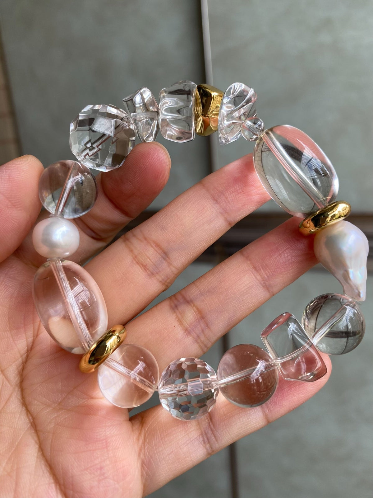 Clear Quartz Crystal Pearl Bracelet
