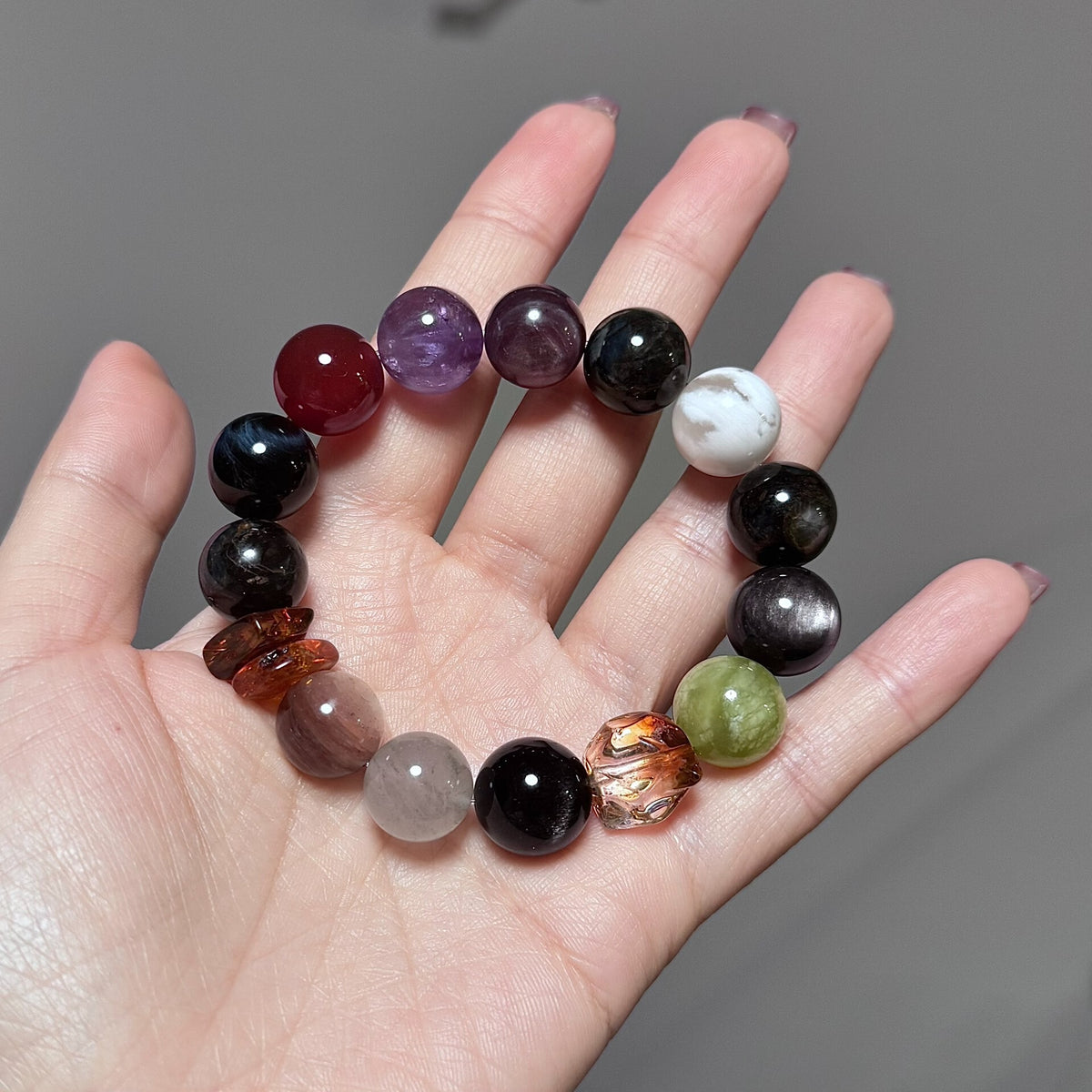 Blue Pietersite Amethyst Green Phantom Beaded Bracelet