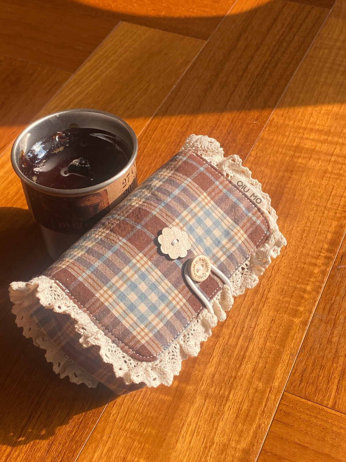Plaid Lace Camera Cosmetics Storage Pouch