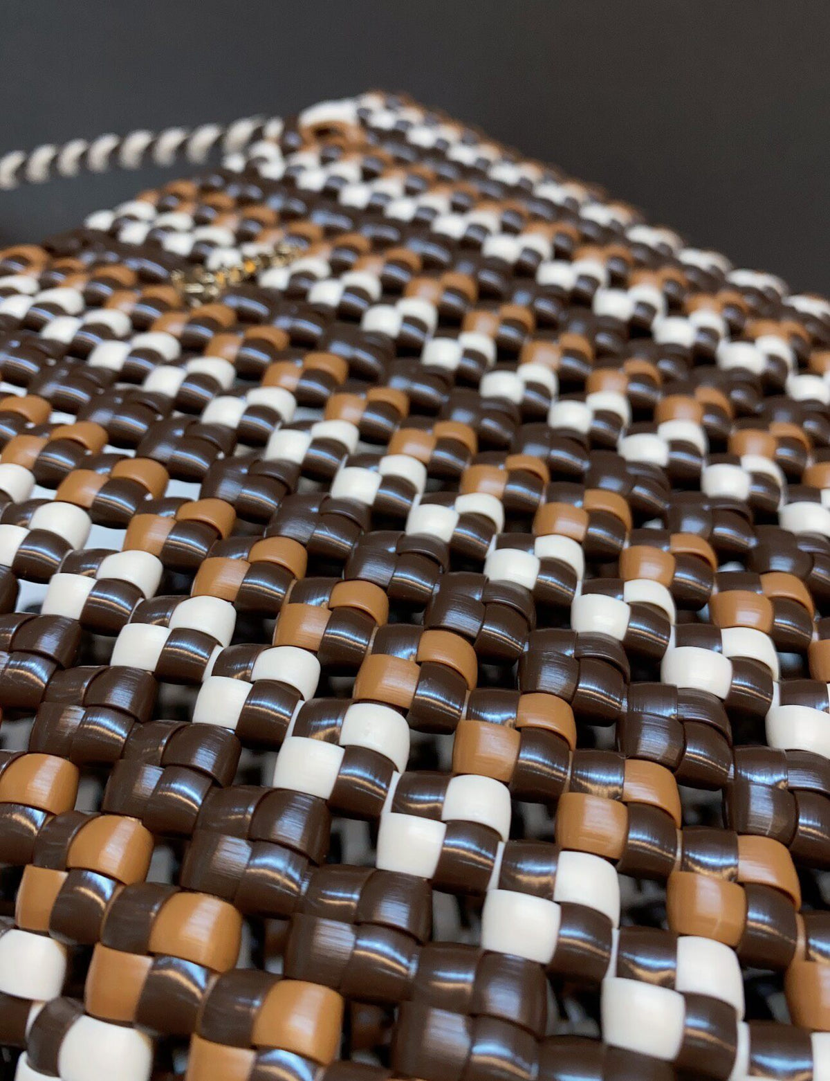 Handwoven Checkered Tote Bag Brown
