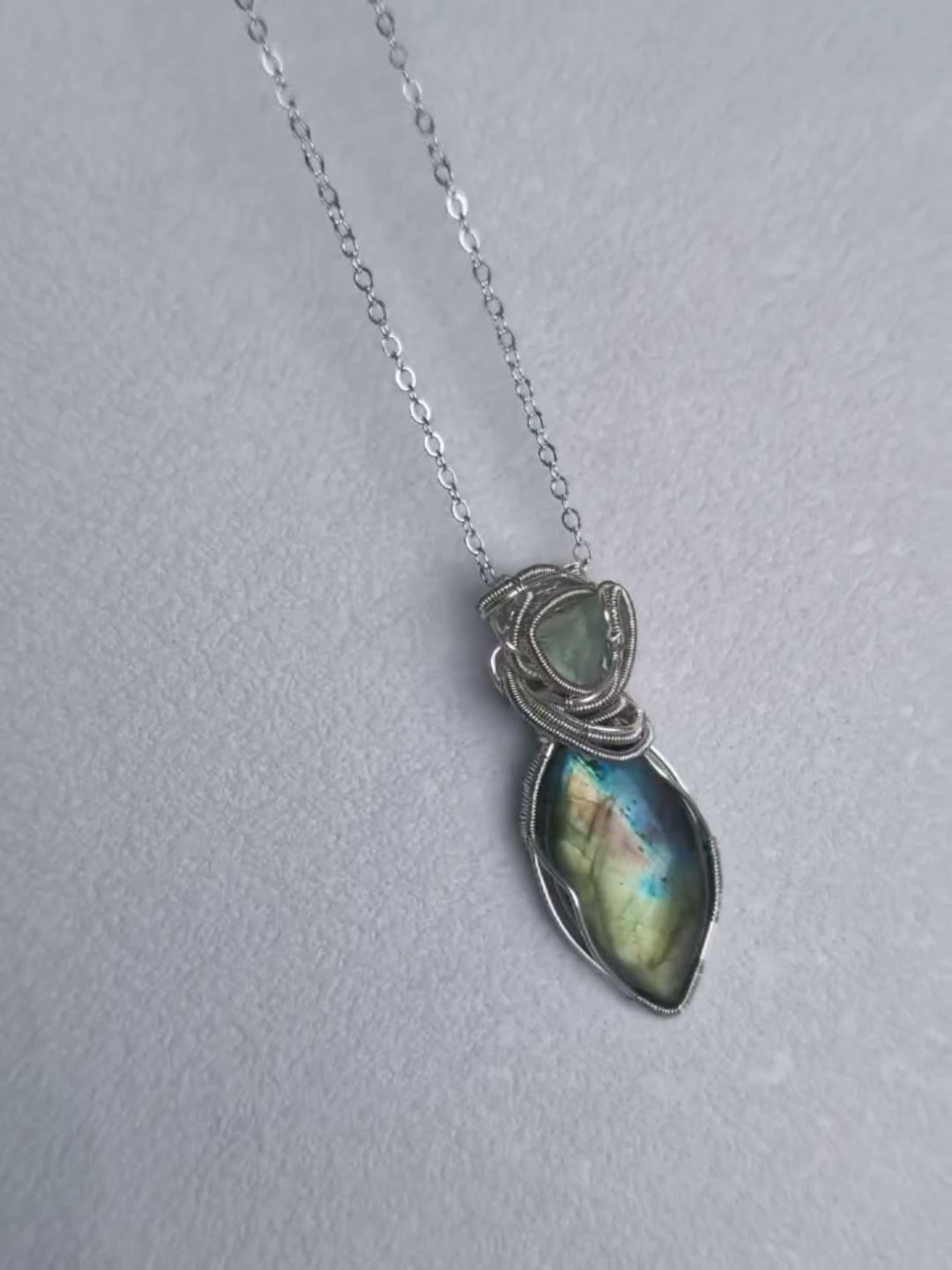 Handcrafted Wire Wrapped Labradorite Fluorite Necklace