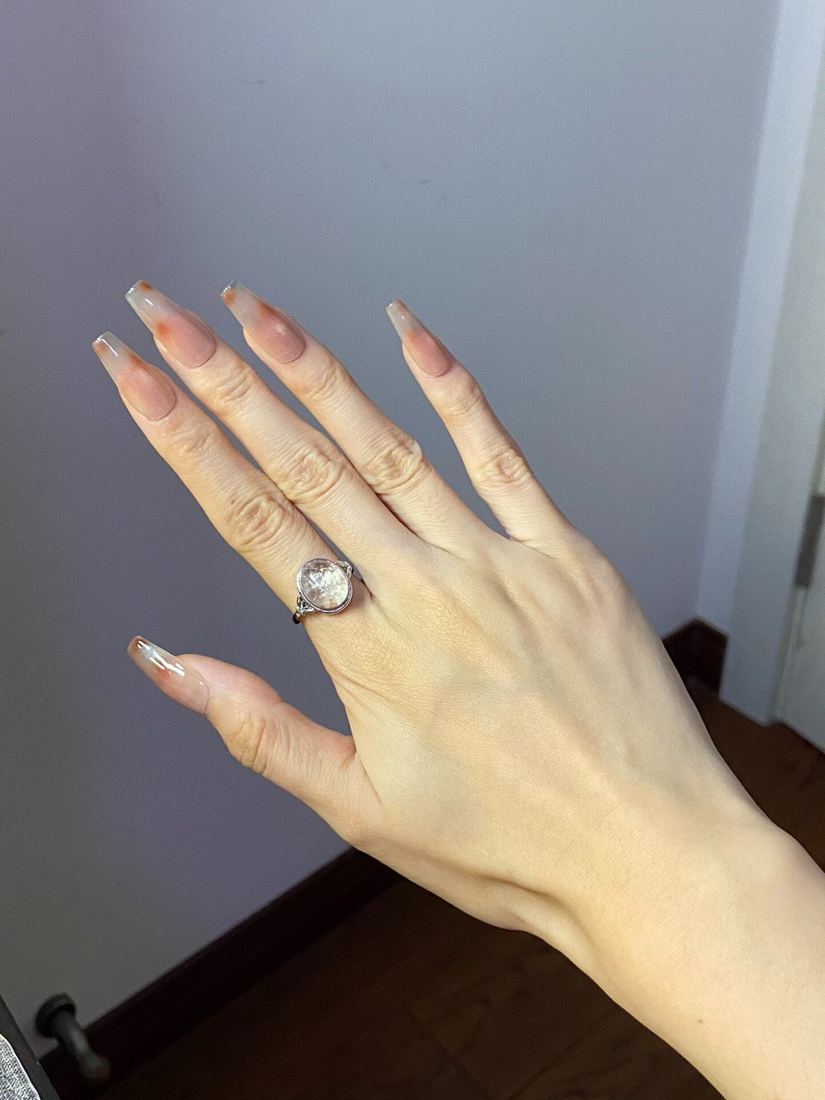 Natural White Phantom Quartz Ring