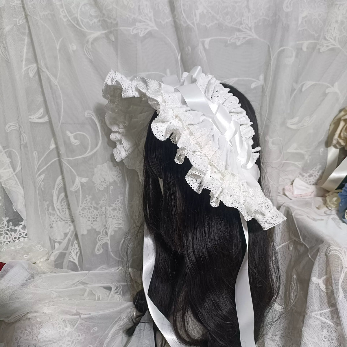 White Cotton Lace Faux Headband