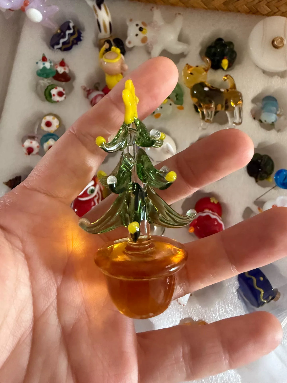 Handmade Glass Christmas Tree Figurine Set