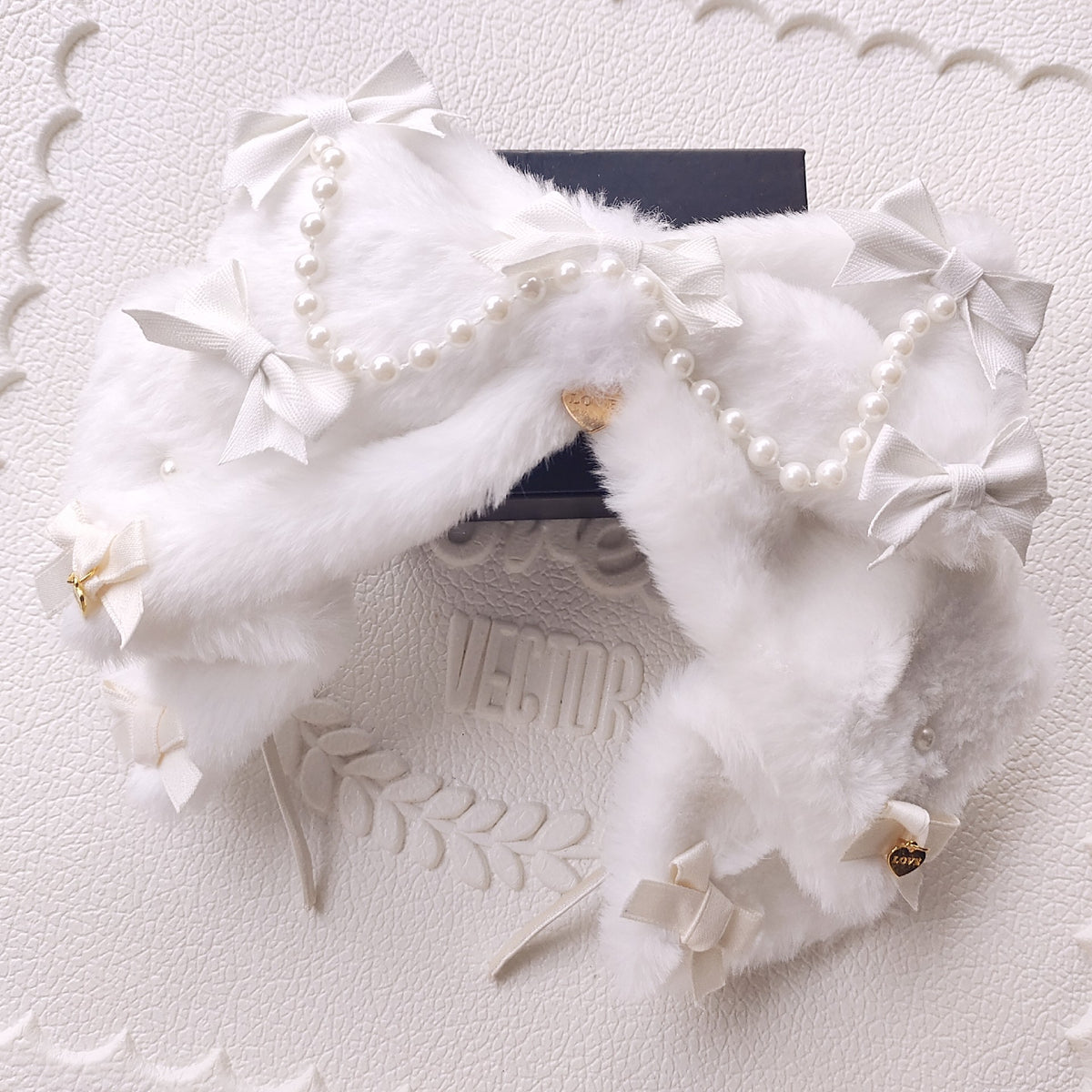 Plush Bow Lolita Headband with Pearl Decor