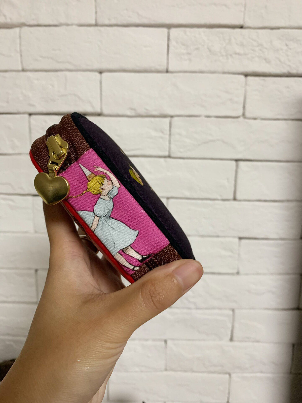 Zippered Patchwork Pouch with Illustrated Panels