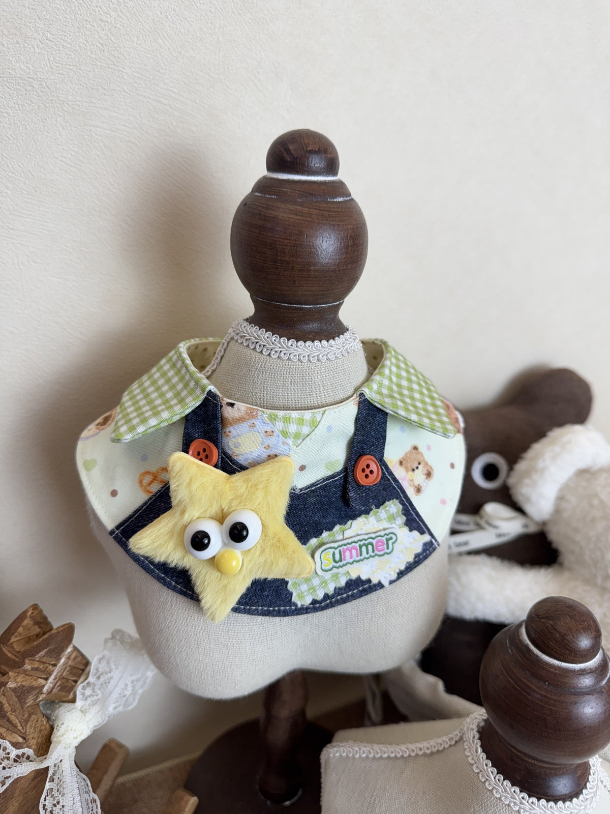 Pet Bib with Denim Overalls Design