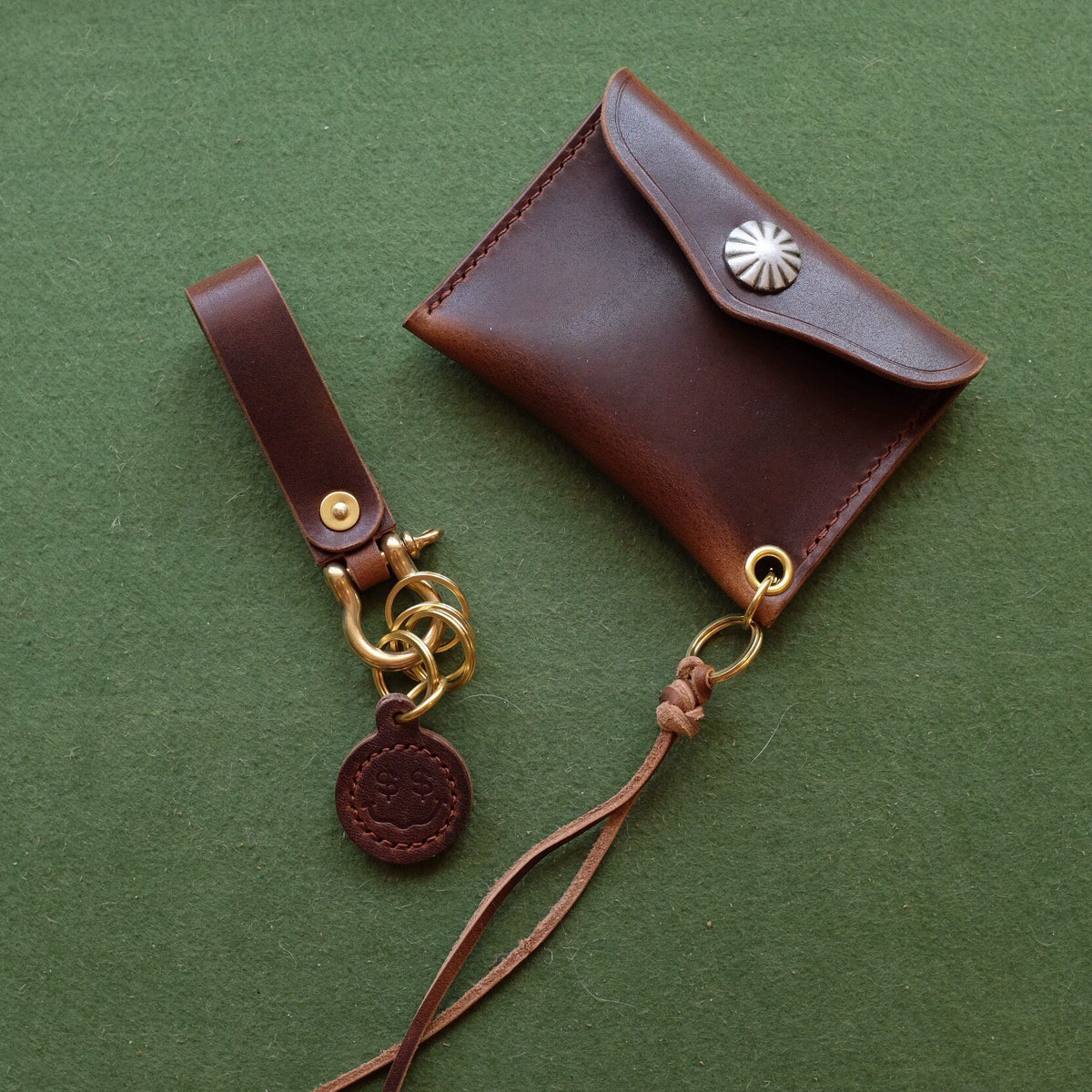 Brown Leather Card and Coin Pouch with Wrist Strap