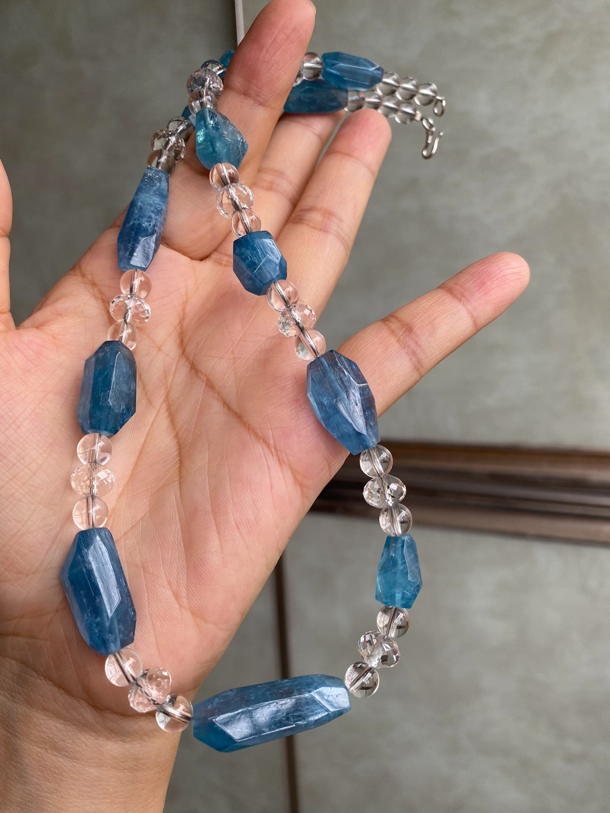 Aquamarine White Crystal Beaded Necklace