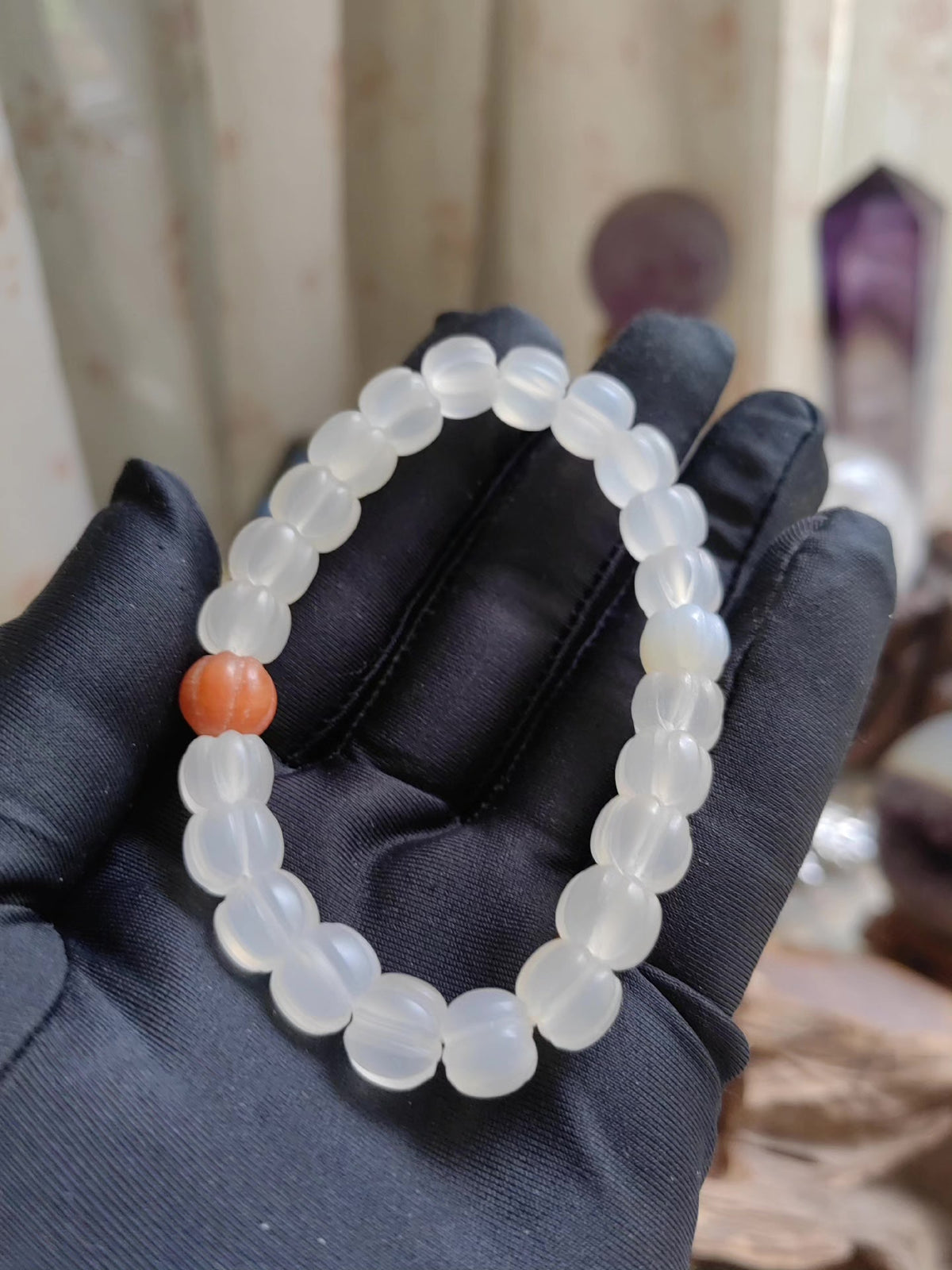 Lychee Jelly Southern Red Agate Pumpkin Bead Bracelet 9mm